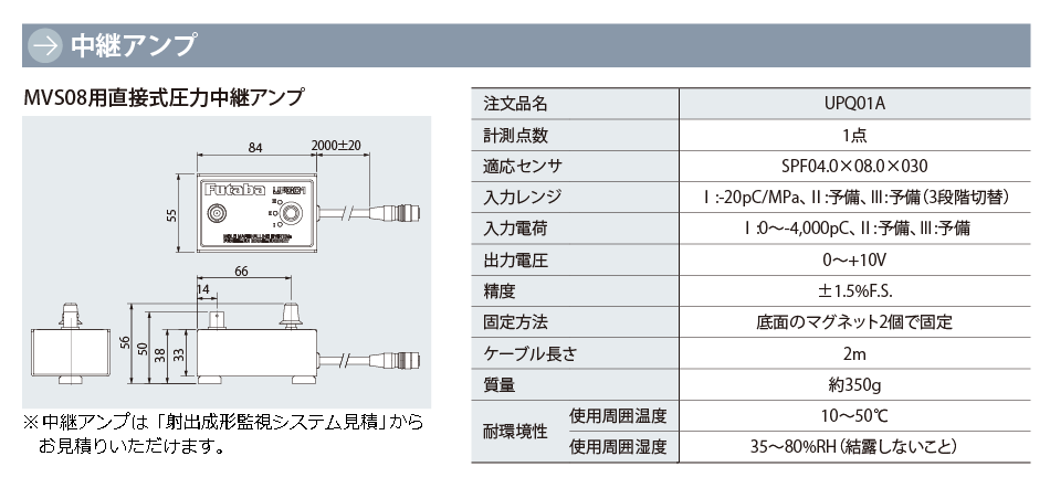 射出成形監視システム用センサ 直接式圧力センサ③中継アンプ